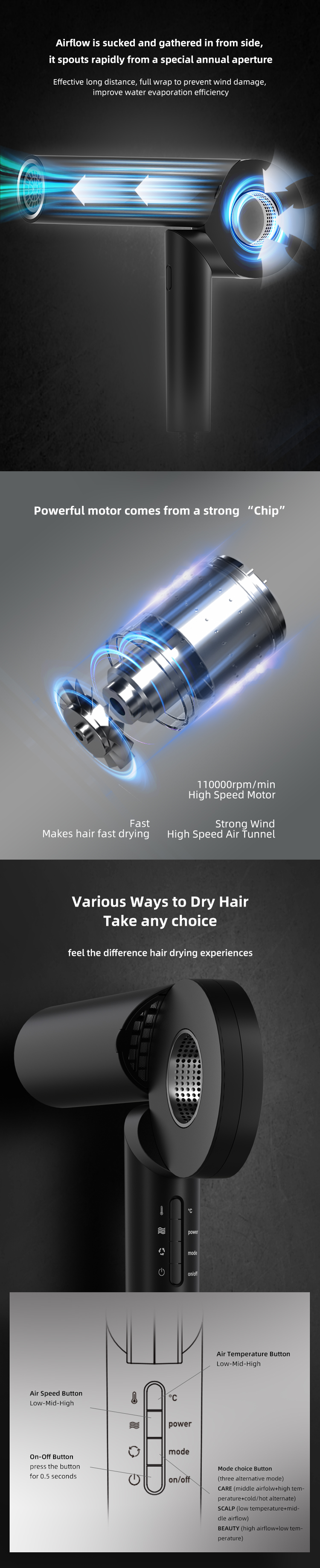 110000rpm high speed hair dryer