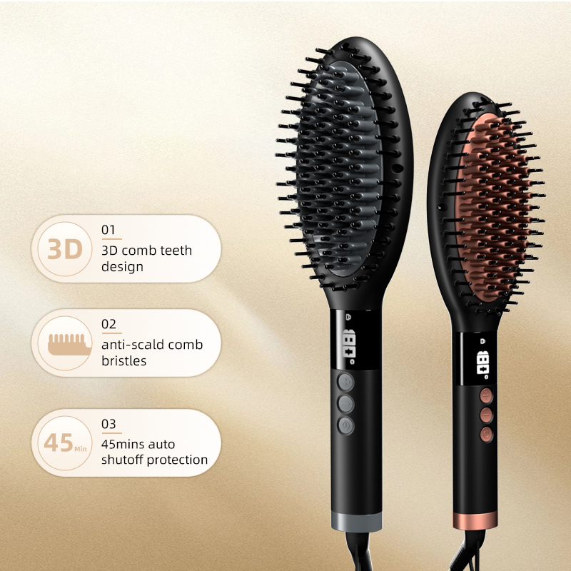 Mini Portable Electric LCD Display White Heated Hair Brush for Man