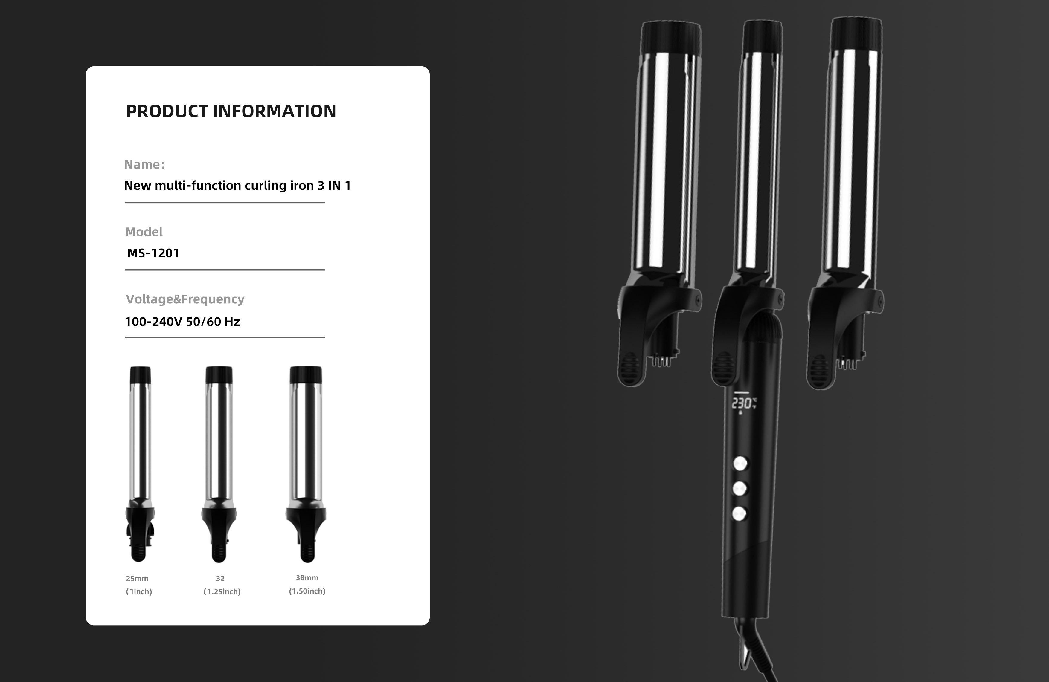 3 barrels hair curling wand